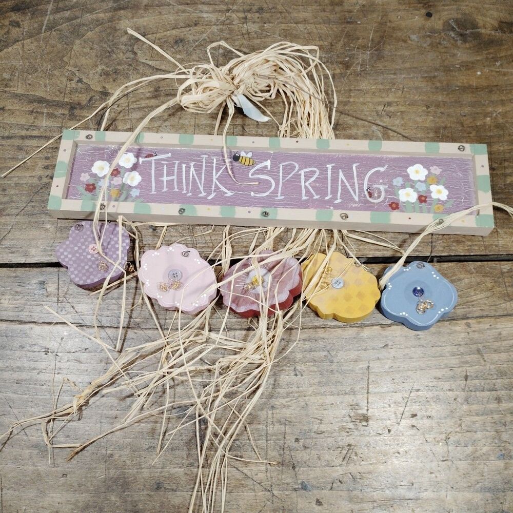 Handmade Porch Patio Wall Hanging Sign Home Decor THINK SPRING Wood Door